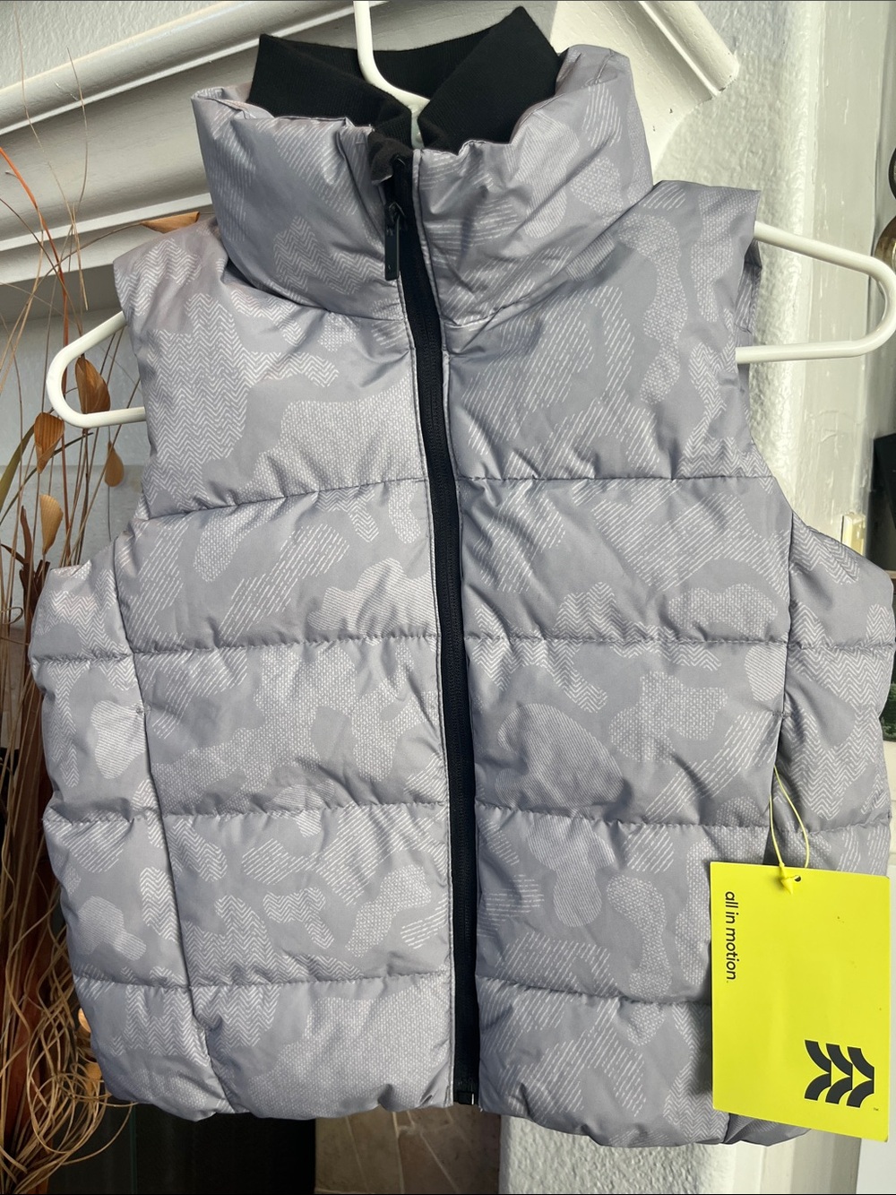 all in motion Light Gray Quilted Puffer Vest with Subtle Camo